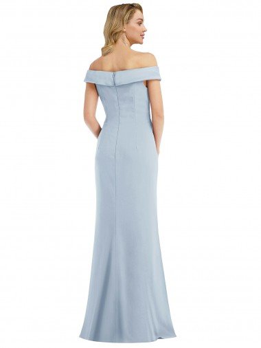 Affordable Off the Shoulder Tuxedo Maxi Bridesmaid Dress / Prom Dress with Front Slit UK
