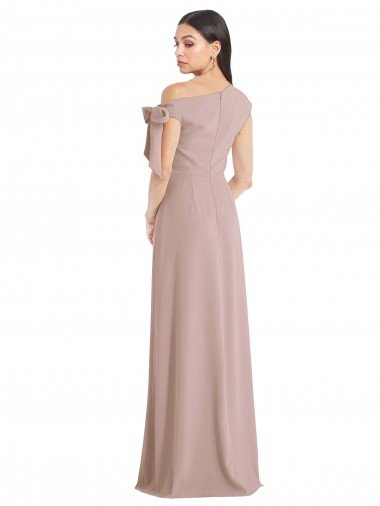 Affordable Off the Shoulder Tie Detail Maxi Formal Crepe Bridesmaid Dress / Prom Dress with Front Slit UK