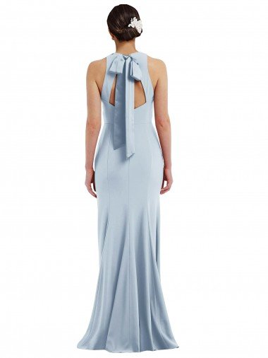 Affordable Cutout Open Back Halter Maxi Formal Crepe Bridesmaid Dress / Prom Dress with Scarf Tie UK