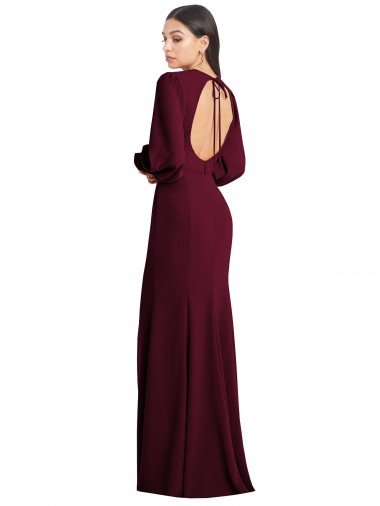 Affordable Puff Sleeves Long Maxi Briddesmaid Dress with Cutout Tie Back UK