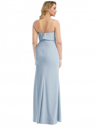 Affordable Strapless Overlay Bodice Crepe Maxi Bridesmaid Dress / Prom Dress with Front Slit UK