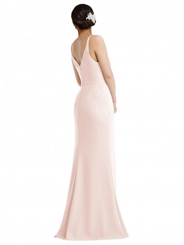 Affordable Skinny Strap Deep V-Neck Trumpet Formal Crepe Bridesmaid Dress / Prom Dress with Front Slit UK