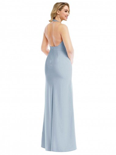 Affordable Plunge Neck Halter Backless Trumpet Bridesmaid Dress / Prom Dress with Front Slit UK