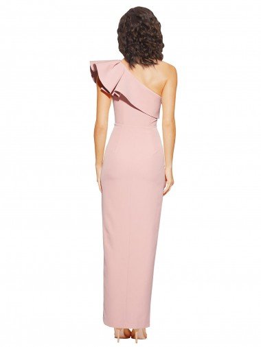 Affordable Full Length One Shoulder Formal Crepe Bridesmaid Dress / Prom Dress with Side Leg Split UK