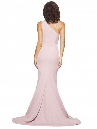 Affordable Long Sweep Train One Shoulder Crepe Bridesmaid Dress / Prom Dress with Side Leg Split UK