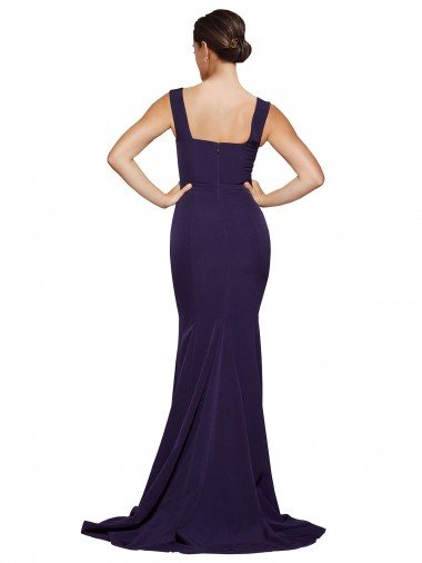 Affordable Square Neck Long Sweep Train Crepe Bridesmaid Dress / Prom Dress with Thick Straps UK