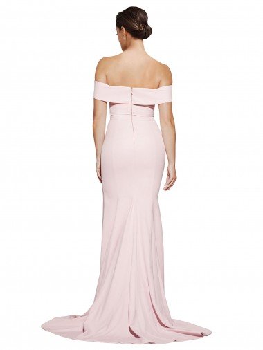 Affordable Off Shoulder Long Formal Crepe Bridesmaid Dress / Prom Dress with Straight Neckline and Side Split UK