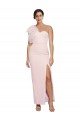 Affordable One Shoulder Tulle Overlay Sweetheart Neckline Long Formal Crepe Bridesmaid Drss with Thigh Split UK