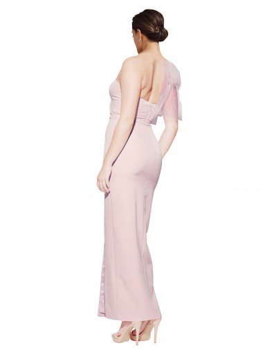 Affordable One Shoulder Tulle Overlay Sweetheart Neckline Long Formal Crepe Bridesmaid Drss with Thigh Split UK