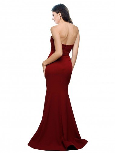 Affordable Long Full Length Sweetheart Slim Formal Crepe Bridesmaid Dress / Prom Dress with Strapless Bodice UK
