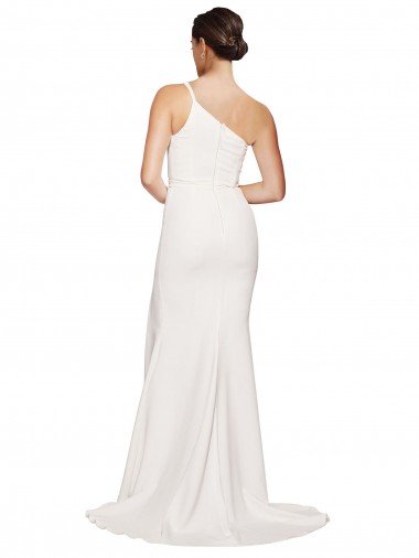 Affordable Long Sweep Train Crepe Bridesmaid Dress / Prom Dress with Side Split and One Strap UK