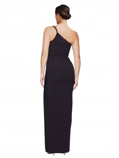 Affordable Long Floor Length Formal Crepe Bridesmaid Dress / Prom Dress with Side Split and One Strap UK
