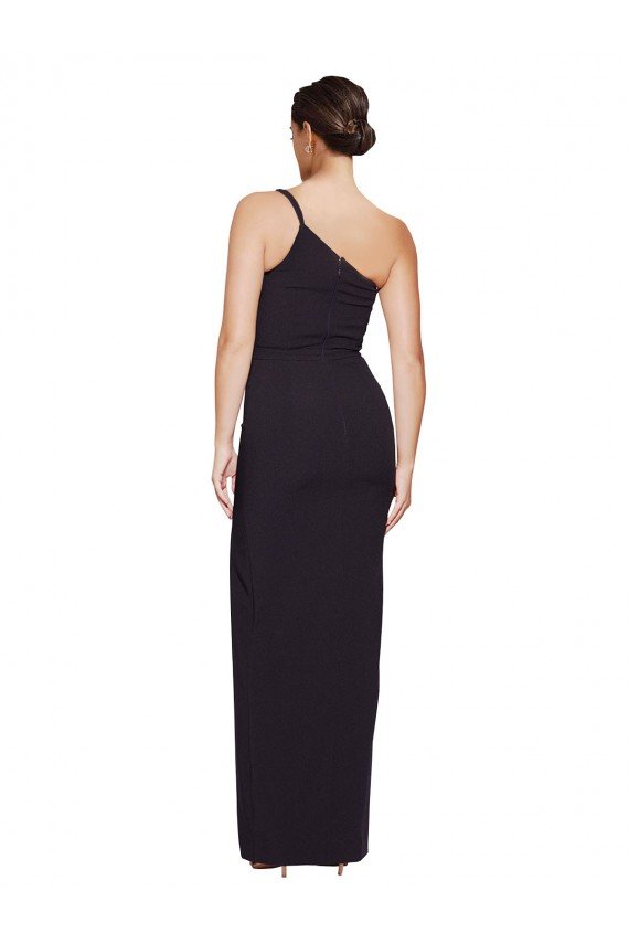 Affordable Long Floor Length Formal Crepe Bridesmaid Dress / Prom Dress with Side Split and One Strap UK