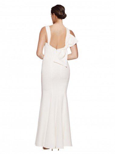 Affordable Full Length Square Neck Formal Crepe Bridesmaid Dress / Prom Dress with Asymmetrical Straps and Bow Back UK