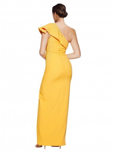 Affordable One Shoulder Floor Length Formal Crepe Bridesmaid Dress / Prom Dress with Thigh High Split UK