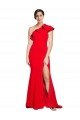 Affordable One Shoulder Long Sweep Train Crepe Bridesmaid Dress / Prom Dress with Thigh High Split UK