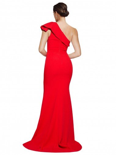 Affordable One Shoulder Long Sweep Train Crepe Bridesmaid Dress / Prom Dress with Thigh High Split UK