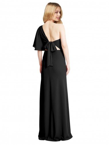 Affordable Pleated One Shoulder Flutter Sleeves Slim Formal Crepe Bridesmaid Dress / Prom Dress UK