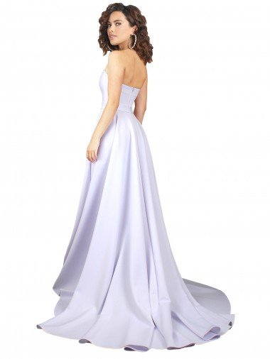 Affordable Simple Sweetheart A-Line Long Crepe Beach Wedding Dress with Front Slit UK