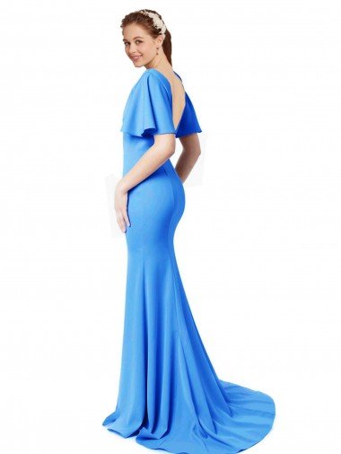 Affordable Short Sleeves Long V-Neck Crepe Bridesmaid Dress / Prom Dress with V-Back UK