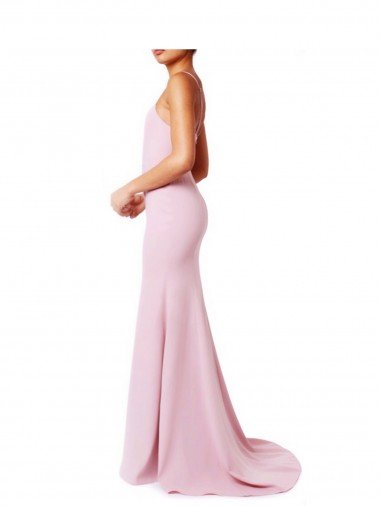 Affordable Square Neck Criss Cross Open Back Slim Crepe Bridesmaid Dress / Prom Dress with Spaghetti Straps UK