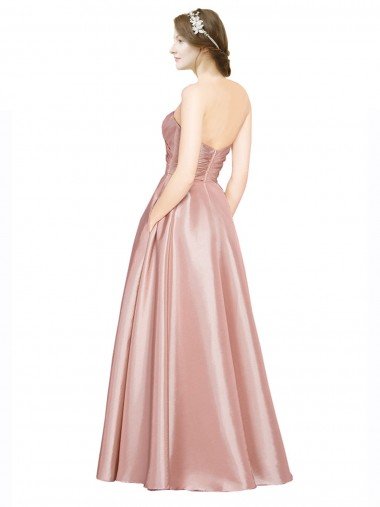 Affordable Long Plated Strapless Sweetheat Formal Stretch Satin Bridesmaid Dress / Prom Dress UK