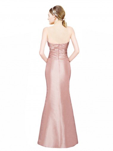 Affordable Long Strapless Formal Stretch Satin Bridesmaid Dress / Prom Dress with Pleats and Low Back UK