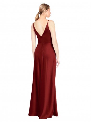 Affordable Full Length Long Formal Stretch Satin Slip Bridesmaid Dress / Prom Dress V-Back UK
