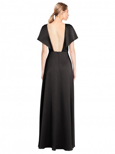 Affordable Cap Sleeves Open Back Long Formal Stretch Satin Bridesmaid Dress / Prom Dress UK