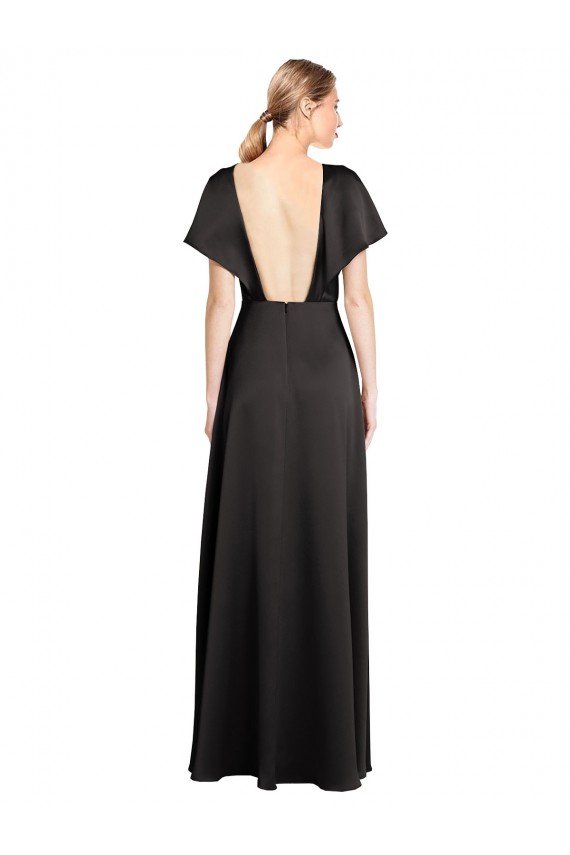 Affordable Cap Sleeves Open Back Long Formal Stretch Satin Bridesmaid Dress / Prom Dress UK