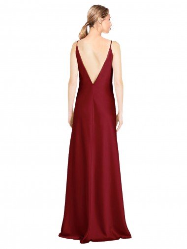 Affordable Floor Length Deep V-Back Formal Stretch Satin Bridesmaid Dress / Prom Dress with Front Slit UK