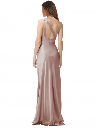 Affordable One Shoulder Black-Tie Floor Length Long Formal Stretch Satin Bridesmaid Dress / Prom Dress UK