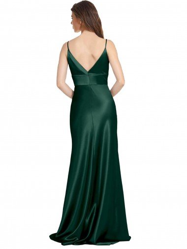 Affordable High V-Neck Long Full Length Sheath Formal Stretch Satin Bridesmaid Dress / Prom Dress UK