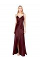 Affordable Sleek Spaghetti Straps V-Neck Formal Stretch Satin Bridesmaid Dress / Prom Dress with Center Front Slit UK