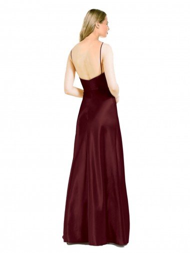 Affordable Sleek Spaghetti Straps V-Neck Formal Stretch Satin Bridesmaid Dress / Prom Dress with Center Front Slit UK