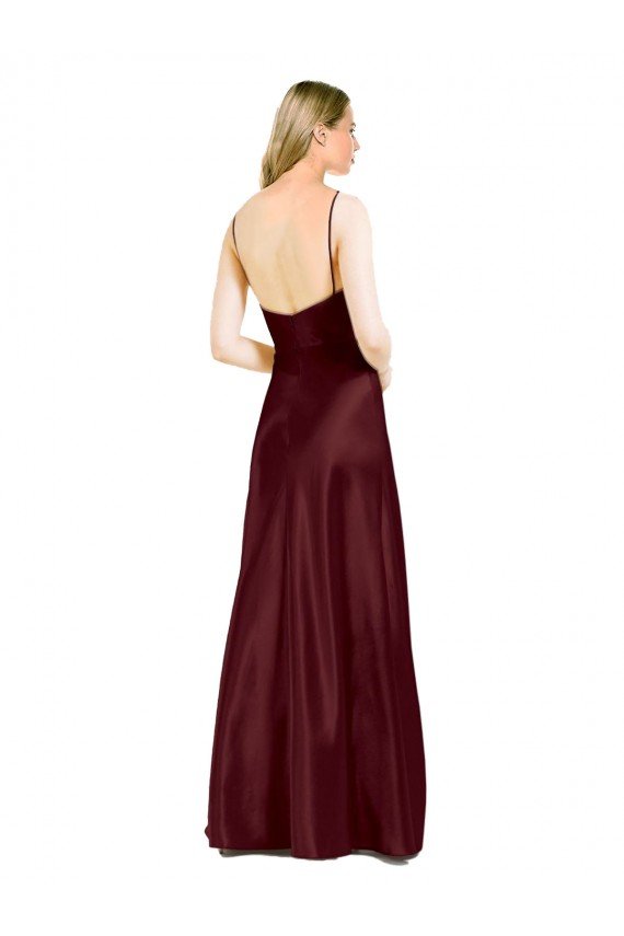 Affordable Sleek Spaghetti Straps V-Neck Formal Stretch Satin Bridesmaid Dress / Prom Dress with Center Front Slit UK