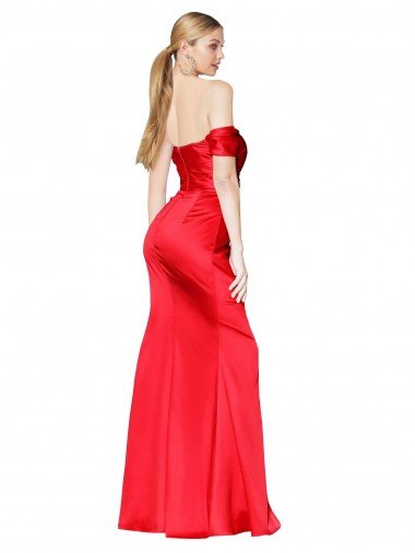 Affordable High Neck Off the Shoulder Formal Stretch Satin Bridesmaid Dress / Prom Dress with High Slit UK