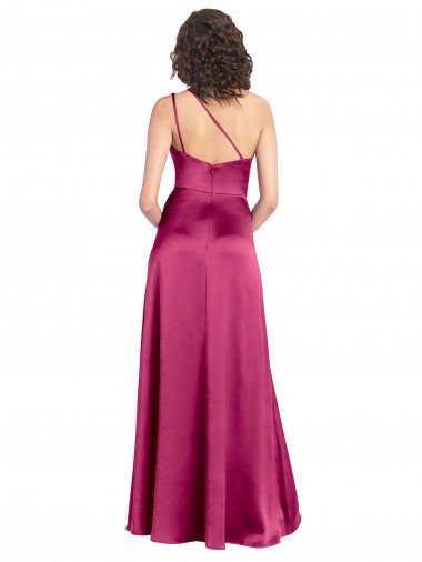 Affordable Sleek One Shoulder A-Line Long Formal Stretch Satin Bridesmaid Dress / Prom Dress with Spaghetti Straps Back UK