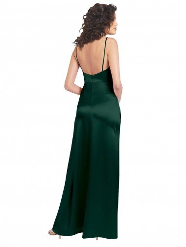 Affordable Long Slim Scoop Neck Formal Stretch Satin Bridesmaid Dress / Prom Dress with Open Back UK