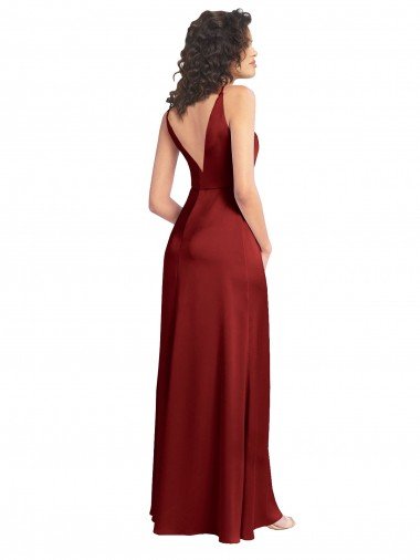 Affordable Faux Surplice Neckline Long Slim A-Line Formal Stretch Satin Bridesmaid Dress / Prom Dress UK
