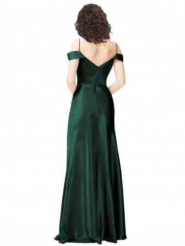 Affordable Off the Shoulder Sleeves Long Formal Stretch Satin Bridesmaid Dress / Prom Dress with Pleated Draped Neckline UK