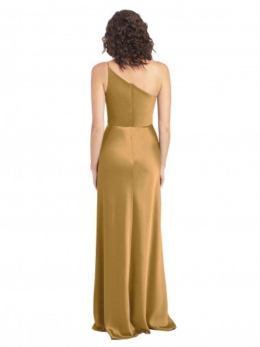 Affordable One Shoulder Long Floor Length Formal Stretch Satin Slip Bridesmaid Dress / Prom Dress UK