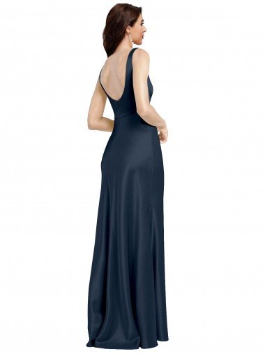 Affordable Square Neck A-Line Long Formal Stretch Satin Bridesmaid Dress / Prom Dress with Wide Straps UK