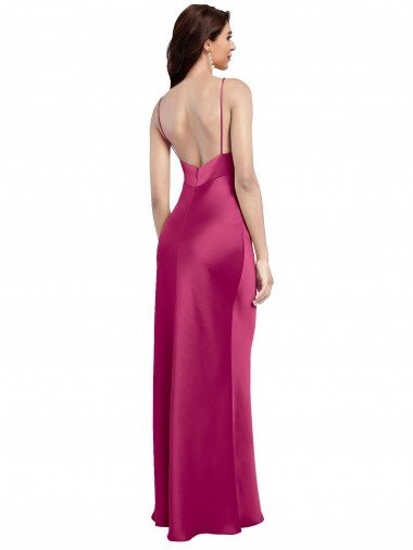 Affordable V-Neck Spaghetti Straps Slim Formal Stretch Satin Bridesmaid Dress / Prom Dress with Low Scoop Back UK