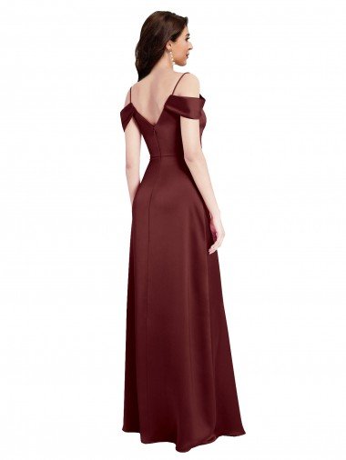 Affordable Draped Off the Shoulder Sleeves Slim A-Line Formal Stretch Satin Bridesmaid Dress / Prom Dress with Side Slit UK