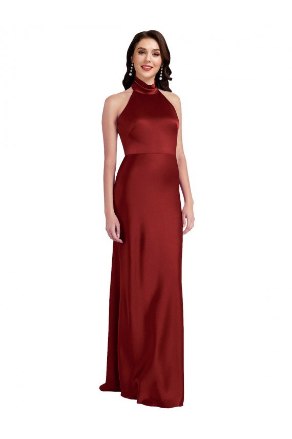 Affordable Backless Halter Long Formal Stretch Satin Bridesmaid Dress / Prom Dress UK