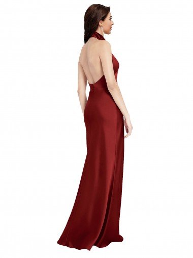 Affordable Backless Halter Long Formal Stretch Satin Bridesmaid Dress / Prom Dress UK