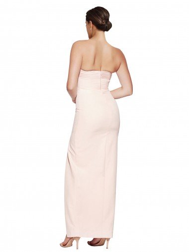 Affordable Cowl Neck Strapless Formal Stretch Satin Bridesmaid Dress / Prom Dress with High Split UK