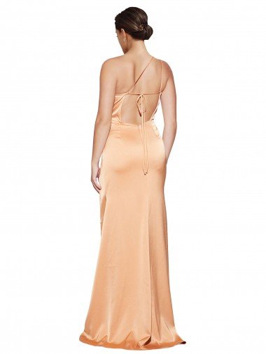 Affordable One Shoulder Ruched Formal Stretch Satin Bridesmaid Dress / Prom Dress with Thigh High Split UK