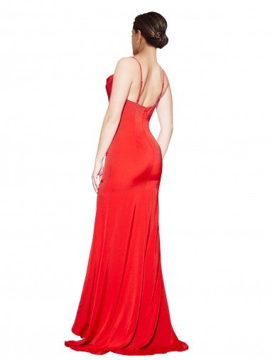 Affordable Low Back Cowl Neck Formal Stretch Satin Bridesmaid Dress / Prom Dress with High Side Slit UK